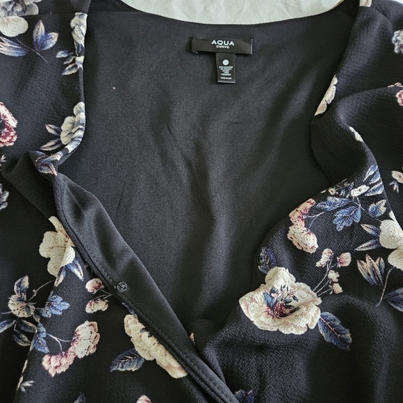 Aqua Curve Dress 2X Floral Smoked Waist LS Midi Ruffle Hem Lined V Neck USA Made - Picture 14 of 16